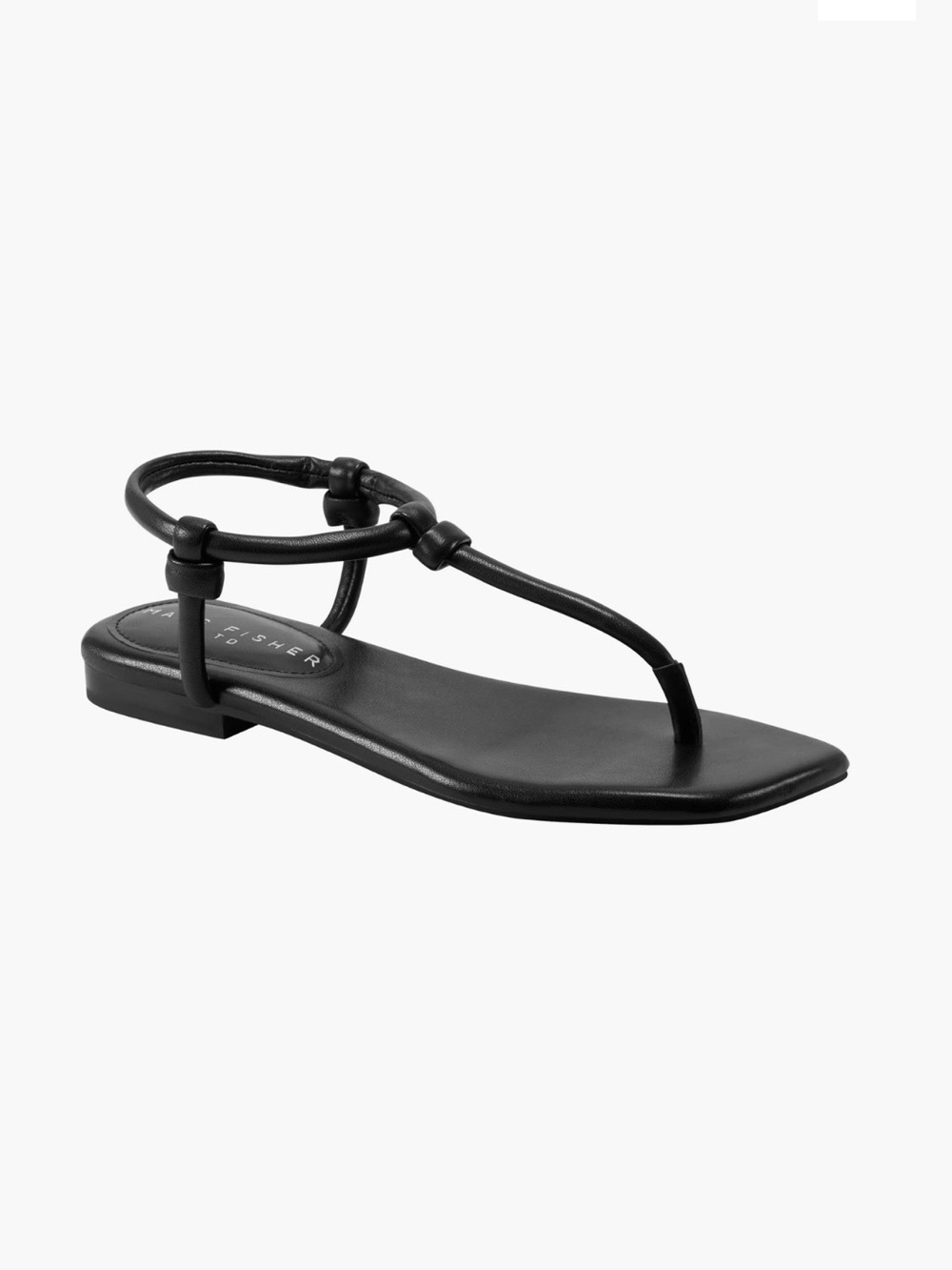 Marc Fisher LTD Maycee Black Knotted T-Strap Leather Sandal -